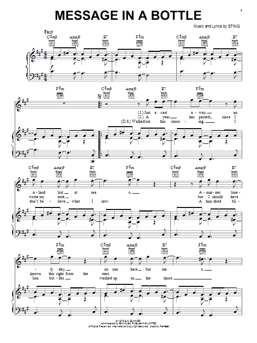Learn to play The Police Message In A Bottle sheet music for Piano, Vocal & Guitar (Right-Hand Melody) in minutes. The Police Message In A Bottle sheet music notes and chords. Download Printable PDF.