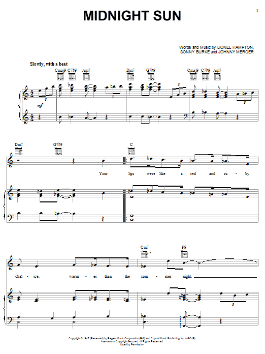 Learn to play Johnny Mercer Midnight Sun sheet music for Piano, Vocal & Guitar (Right-Hand Melody) in minutes. Johnny Mercer Midnight Sun sheet music notes and chords. Download Printable PDF.