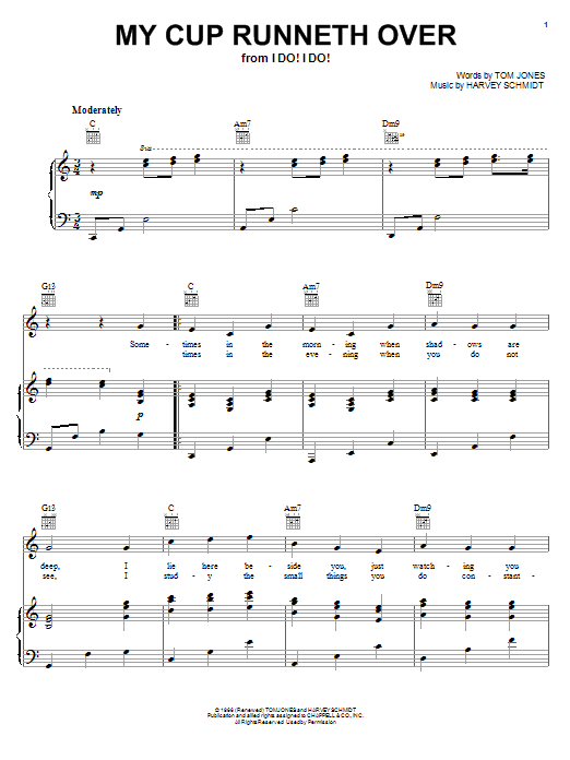 Learn to play Ed Ames My Cup Runneth Over sheet music for Piano, Vocal & Guitar (Right-Hand Melody) in minutes. Ed Ames My Cup Runneth Over sheet music notes and chords. Download Printable PDF.