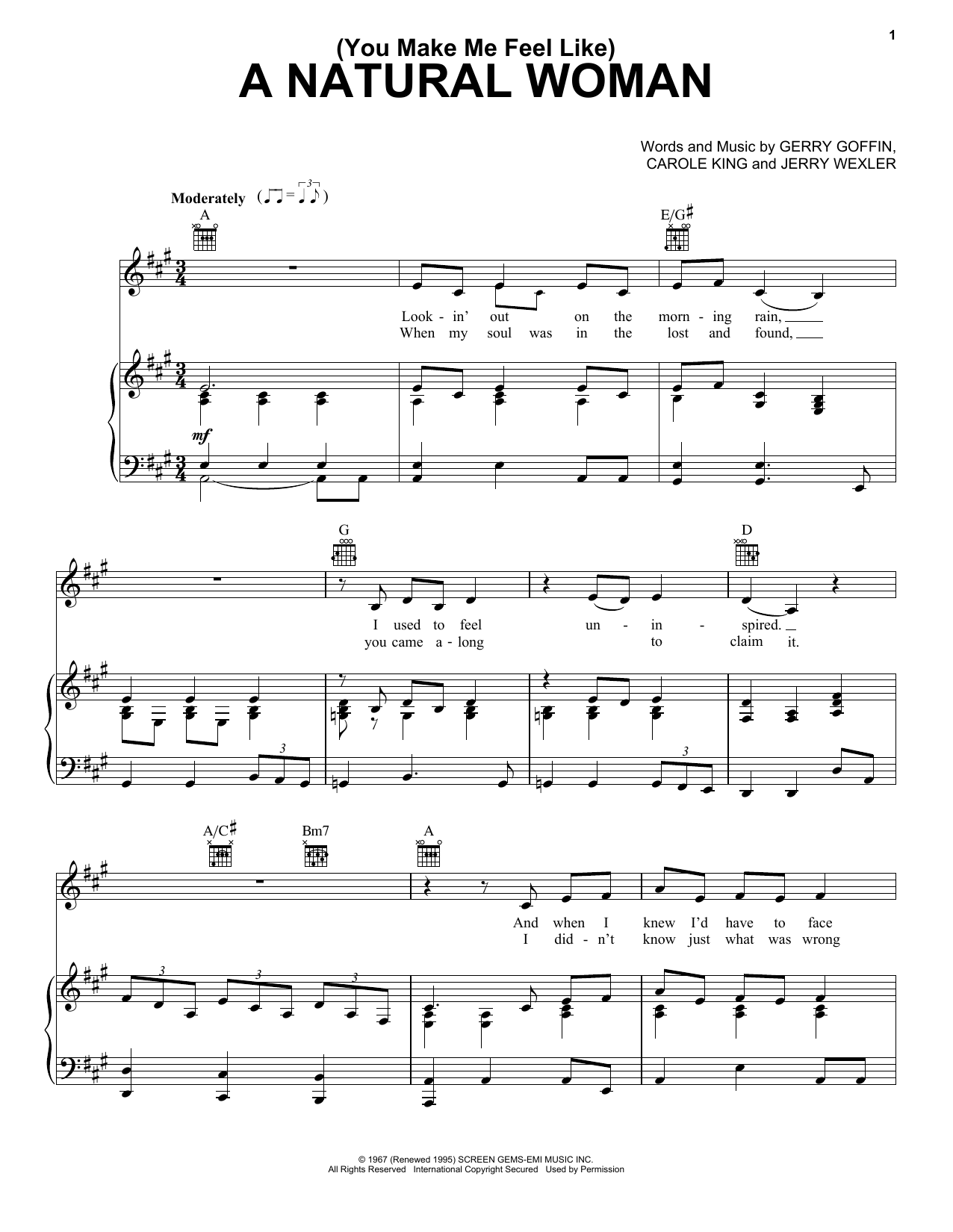 Learn to play Aretha Franklin (You Make Me Feel Like) A Natural Woman sheet music for Piano, Vocal & Guitar (Right-Hand Melody) in minutes. Aretha Franklin (You Make Me Feel Like) A Natural Woman sheet music notes and chords. Download Printable PDF.