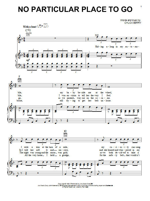 Learn to play Chuck Berry No Particular Place To Go sheet music for Piano, Vocal & Guitar (Right-Hand Melody) in minutes. Chuck Berry No Particular Place To Go sheet music notes and chords. Download Printable PDF.