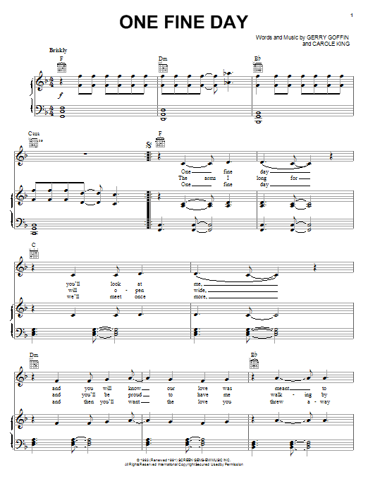 Learn to play Rita Coolidge One Fine Day sheet music for Piano, Vocal & Guitar (Right-Hand Melody) in minutes. Rita Coolidge One Fine Day sheet music notes and chords. Download Printable PDF.