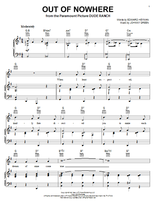 Learn to play Bing Crosby Out Of Nowhere sheet music for Piano, Vocal & Guitar (Right-Hand Melody) in minutes. Bing Crosby Out Of Nowhere sheet music notes and chords. Download Printable PDF.
