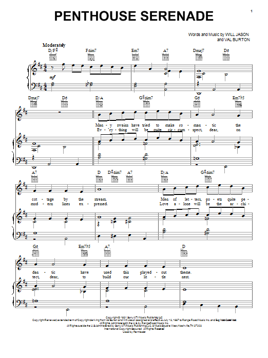 Learn to play Nat King Cole Penthouse Serenade sheet music for Piano, Vocal & Guitar (Right-Hand Melody) in minutes. Nat King Cole Penthouse Serenade sheet music notes and chords. Download Printable PDF.
