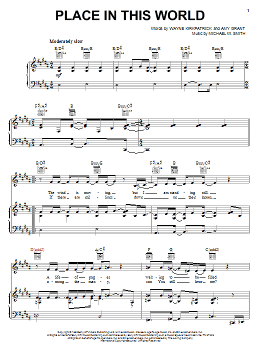 Learn to play Michael W. Smith Place In This World sheet music for Piano, Vocal & Guitar (Right-Hand Melody) in minutes. Michael W. Smith Place In This World sheet music notes and chords. Download Printable PDF.