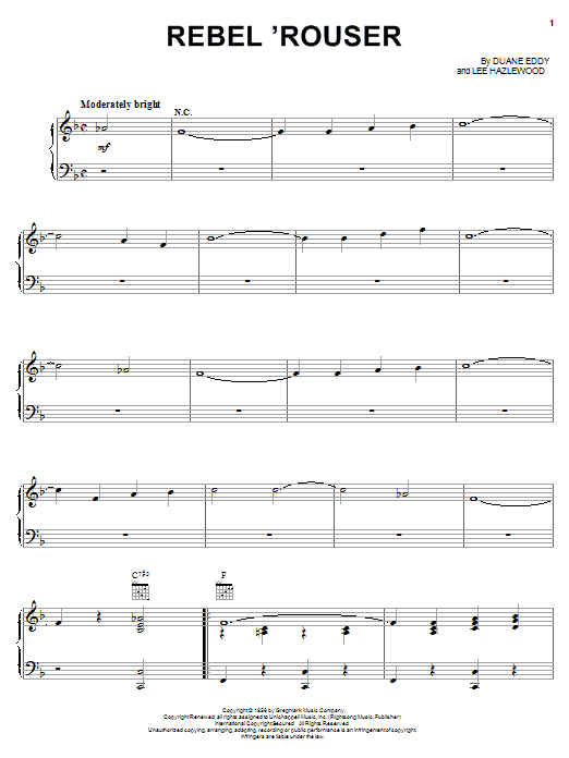 Learn to play Duane Eddy Rebel 'Rouser sheet music for Piano, Vocal & Guitar (Right-Hand Melody) in minutes. Duane Eddy Rebel 'Rouser sheet music notes and chords. Download Printable PDF.