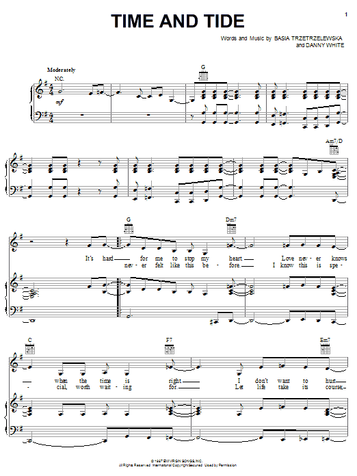 Learn to play Basia Time And Tide sheet music for Piano, Vocal & Guitar (Right-Hand Melody) in minutes. Basia Time And Tide sheet music notes and chords. Download Printable PDF.