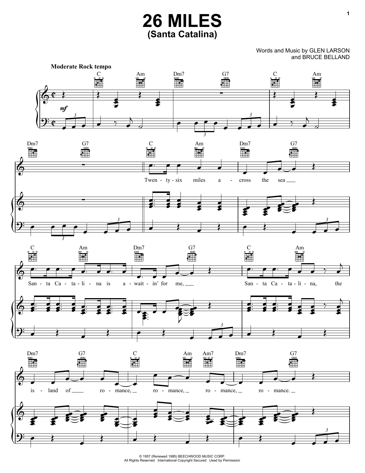 Learn to play Four Preps 26 Miles (Santa Catalina) sheet music for Piano, Vocal & Guitar (Right-Hand Melody) in minutes. Four Preps 26 Miles (Santa Catalina) sheet music notes and chords. Download Printable PDF.