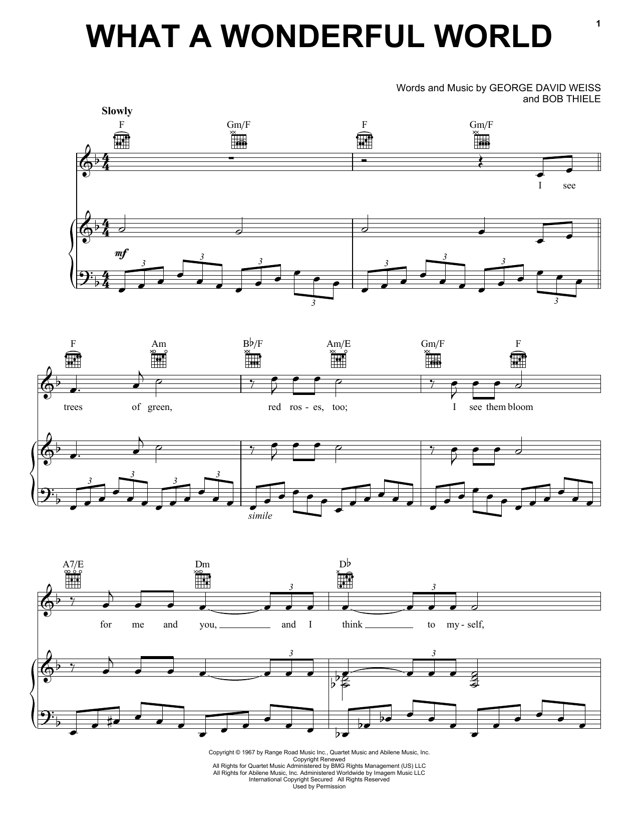 Learn to play Louis Armstrong What A Wonderful World sheet music for Piano, Vocal & Guitar (Right-Hand Melody) in minutes. Louis Armstrong What A Wonderful World sheet music notes and chords. Download Printable PDF.
