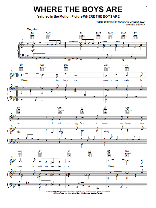 Learn to play Connie Francis Where The Boys Are sheet music for Piano, Vocal & Guitar (Right-Hand Melody) in minutes. Connie Francis Where The Boys Are sheet music notes and chords. Download Printable PDF.