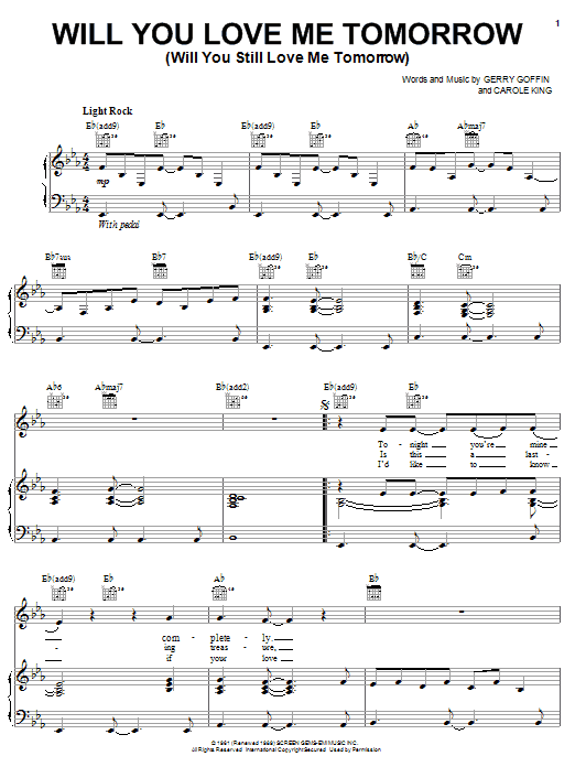 Learn to play The Shirelles Will You Love Me Tomorrow (Will You Still Love Me Tomorrow) sheet music for Piano, Vocal & Guitar (Right-Hand Melody) in minutes. The Shirelles Will You Love Me Tomorrow (Will You Still Love Me Tomorrow) sheet music notes and chords. Download Printable PDF.