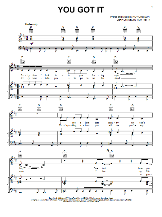 Learn to play Roy Orbison You Got It sheet music for Piano, Vocal & Guitar (Right-Hand Melody) in minutes. Roy Orbison You Got It sheet music notes and chords. Download Printable PDF.