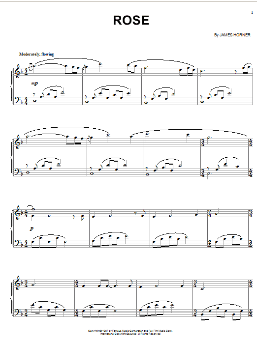 Learn to play James Horner Rose (from Titanic) sheet music for Piano in minutes. James Horner Rose (from Titanic) sheet music notes and chords. Download Printable PDF.