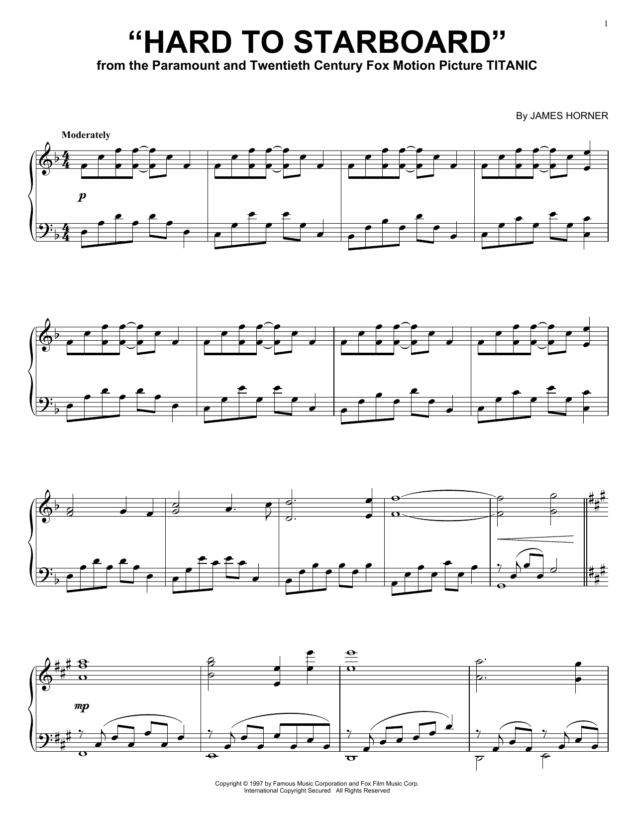 Learn to play James Horner "Hard To Starboard" sheet music for Piano, Vocal & Guitar (Right-Hand Melody) in minutes. James Horner