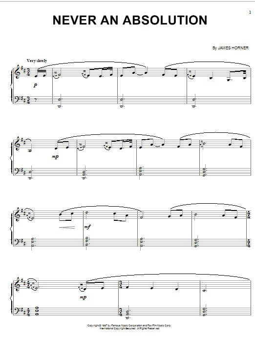 Learn to play James Horner Never An Absolution (from Titanic) sheet music for Piano, Vocal & Guitar (Right-Hand Melody) in minutes. James Horner Never An Absolution (from Titanic) sheet music notes and chords. Download Printable PDF.