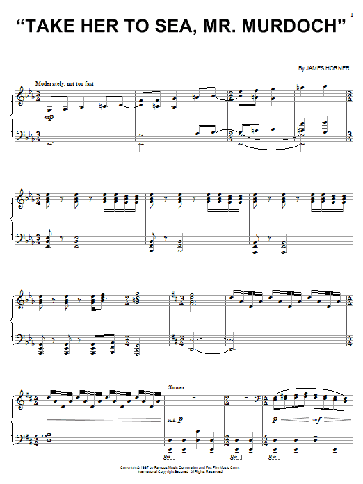 Learn to play James Horner Take Her To Sea, Mr. Murdoch (from Titanic) sheet music for Piano, Vocal & Guitar (Right-Hand Melody) in minutes. James Horner Take Her To Sea, Mr. Murdoch (from Titanic) sheet music notes and chords. Download Printable PDF.