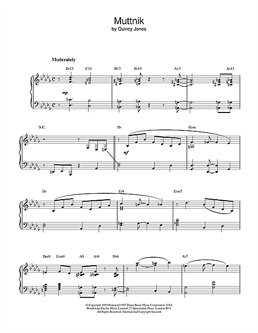 Learn to play Quincy Jones Muttnik sheet music for Piano in minutes. Quincy Jones Muttnik sheet music notes and chords. Download Printable PDF.
