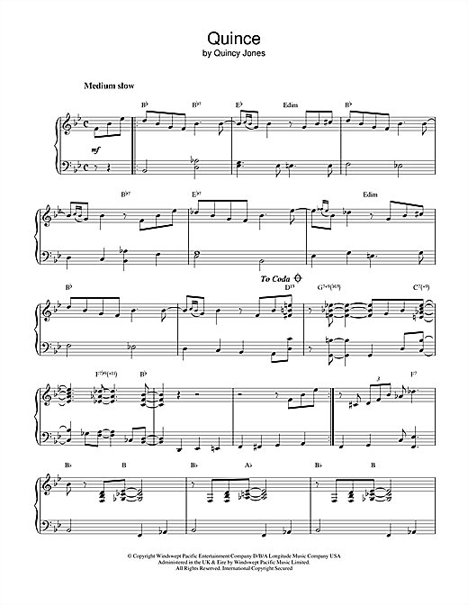 Learn to play Quincy Jones Quince sheet music for Piano in minutes. Quincy Jones Quince sheet music notes and chords. Download Printable PDF.