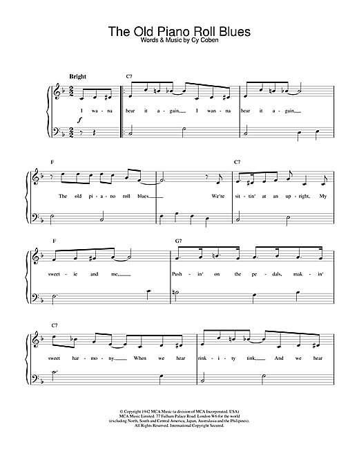 Learn to play Cy Coben The Old Piano Roll Blues sheet music for Piano in minutes. Cy Coben The Old Piano Roll Blues sheet music notes and chords. Download Printable PDF.