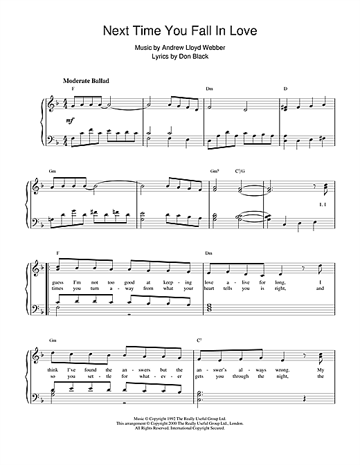 Learn to play Andrew Lloyd Webber Next Time You Fall In Love (from Starlight Express) sheet music for Piano in minutes. Andrew Lloyd Webber Next Time You Fall In Love (from Starlight Express) sheet music notes and chords. Download Printable PDF.