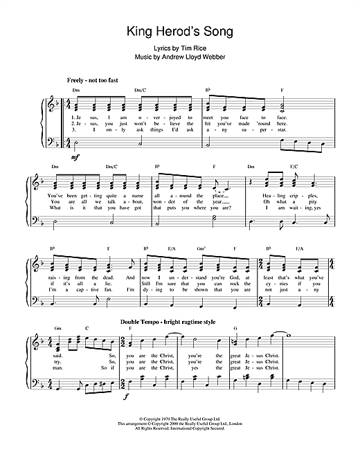 Learn to play Andrew Lloyd Webber King Herod's Song (from Jesus Christ Superstar) sheet music for Piano in minutes. Andrew Lloyd Webber King Herod's Song (from Jesus Christ Superstar) sheet music notes and chords. Download Printable PDF.