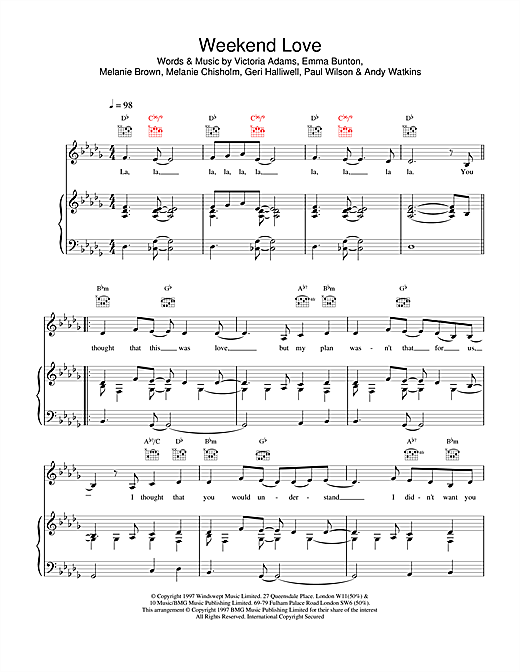Learn to play The Spice Girls Weekend Love sheet music for Piano, Vocal & Guitar in minutes. The Spice Girls Weekend Love sheet music notes and chords. Download Printable PDF.