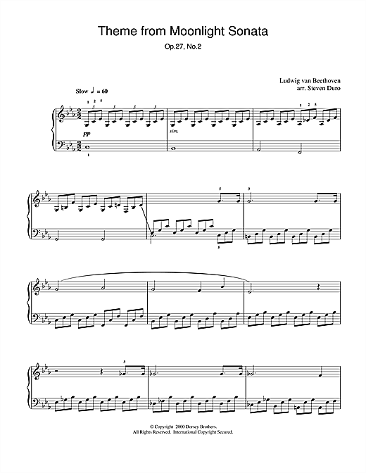 Learn to play Ludwig van Beethoven Moonlight Sonata, 1st Movement, Op.27, No.2 sheet music for Piano in minutes. Ludwig van Beethoven Moonlight Sonata, 1st Movement, Op.27, No.2 sheet music notes and chords. Download Printable PDF.