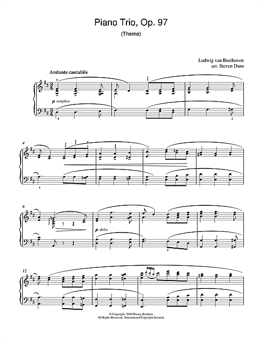 Learn to play Ludwig van Beethoven Piano Trio Opus 97 sheet music for Piano in minutes. Ludwig van Beethoven Piano Trio Opus 97 sheet music notes and chords. Download Printable PDF.