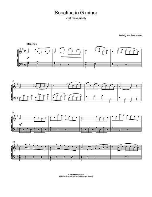 Learn to play Ludwig van Beethoven Sonatina In G 1st Movement sheet music for Piano in minutes. Ludwig van Beethoven Sonatina In G 1st Movement sheet music notes and chords. Download Printable PDF.