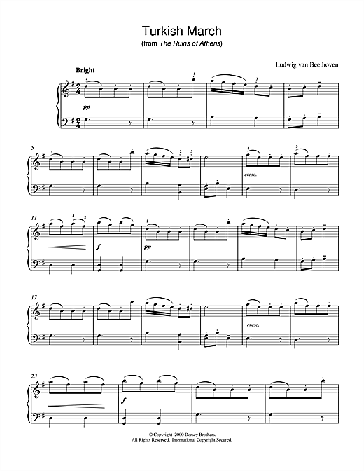 Learn to play Ludwig van Beethoven Turkish March sheet music for Beginner Piano in minutes. Ludwig van Beethoven Turkish March sheet music notes and chords. Download Printable PDF.