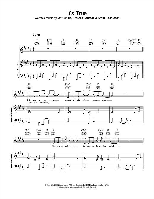Learn to play Backstreet Boys It's True sheet music for Piano, Vocal & Guitar in minutes. Backstreet Boys It's True sheet music notes and chords. Download Printable PDF.