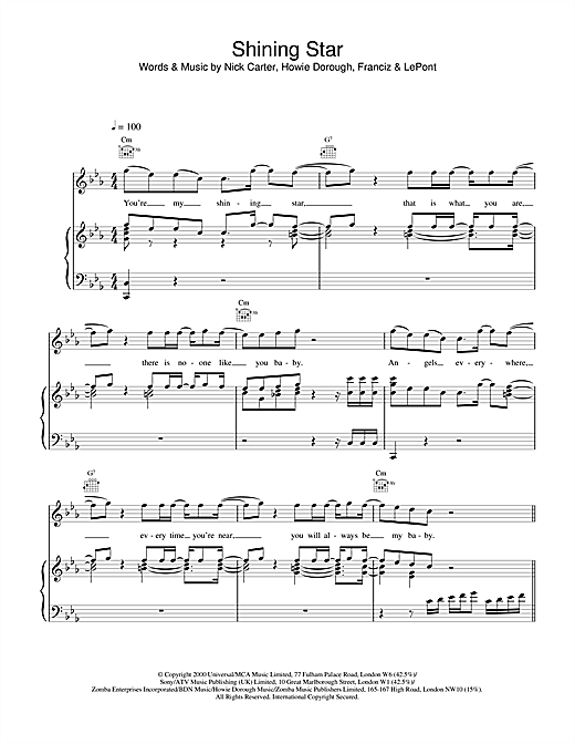 Learn to play Backstreet Boys Shining Star sheet music for Piano, Vocal & Guitar in minutes. Backstreet Boys Shining Star sheet music notes and chords. Download Printable PDF.
