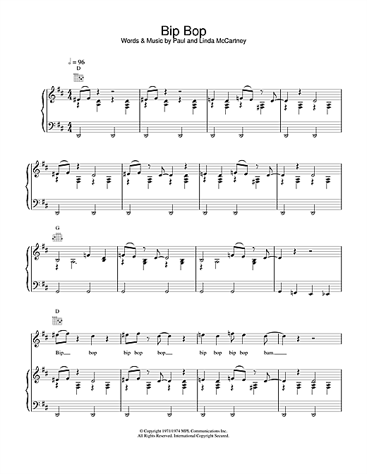 Learn to play Paul McCartney & Wings Bip Bop sheet music for Piano, Vocal & Guitar in minutes. Paul McCartney & Wings Bip Bop sheet music notes and chords. Download Printable PDF.