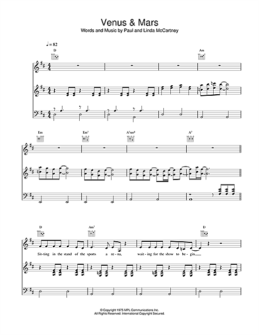 Learn to play Paul McCartney & Wings Venus And Mars sheet music for Piano, Vocal & Guitar (Right-Hand Melody) in minutes. Paul McCartney & Wings Venus And Mars sheet music notes and chords. Download Printable PDF.