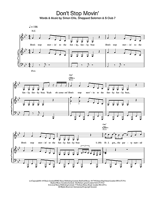 Learn to play S Club 7 Don't Stop Movin' sheet music for Piano, Vocal & Guitar in minutes. S Club 7 Don't Stop Movin' sheet music notes and chords. Download Printable PDF.