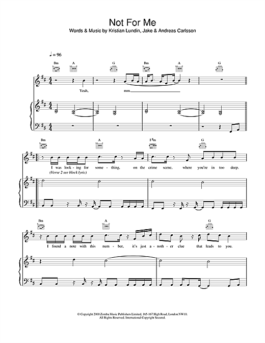 Learn to play Backstreet Boys Not For Me sheet music for Piano, Vocal & Guitar in minutes. Backstreet Boys Not For Me sheet music notes and chords. Download Printable PDF.
