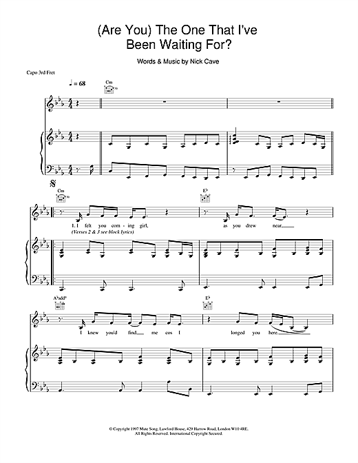Learn to play Nick Cave (Are You) The One That I've Been Waiting For? sheet music for Piano, Vocal & Guitar in minutes. Nick Cave (Are You) The One That I've Been Waiting For? sheet music notes and chords. Download Printable PDF.