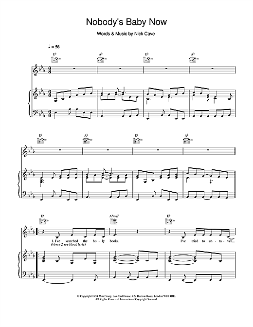 Learn to play Nick Cave Nobody's Baby Now sheet music for Piano, Vocal & Guitar in minutes. Nick Cave Nobody's Baby Now sheet music notes and chords. Download Printable PDF.