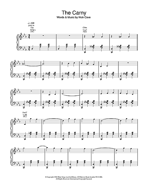 Learn to play Nick Cave The Carney sheet music for Piano, Vocal & Guitar in minutes. Nick Cave The Carney sheet music notes and chords. Download Printable PDF.