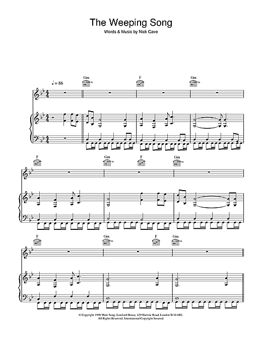 Learn to play Nick Cave The Weeping Song sheet music for Piano, Vocal & Guitar in minutes. Nick Cave The Weeping Song sheet music notes and chords. Download Printable PDF.