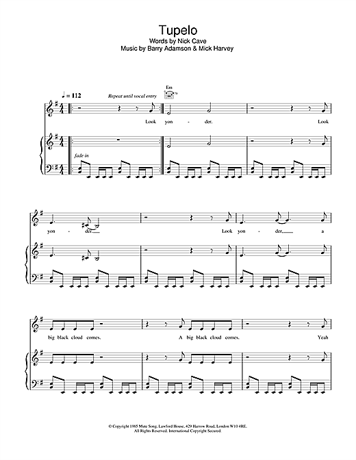 Learn to play Nick Cave Tupelo sheet music for Piano, Vocal & Guitar in minutes. Nick Cave Tupelo sheet music notes and chords. Download Printable PDF.