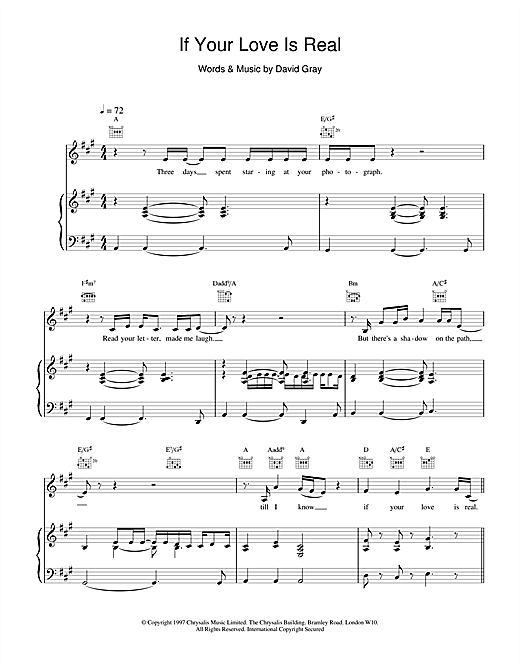 Learn to play David Gray If Your Love Is Real sheet music for Piano, Vocal & Guitar in minutes. David Gray If Your Love Is Real sheet music notes and chords. Download Printable PDF.