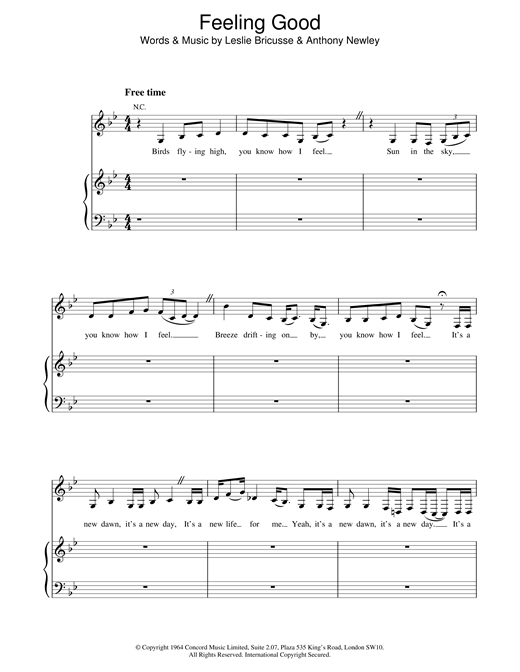 Learn to play Nina Simone Feeling Good sheet music for Piano, Vocal & Guitar in minutes. Nina Simone Feeling Good sheet music notes and chords. Download Printable PDF.