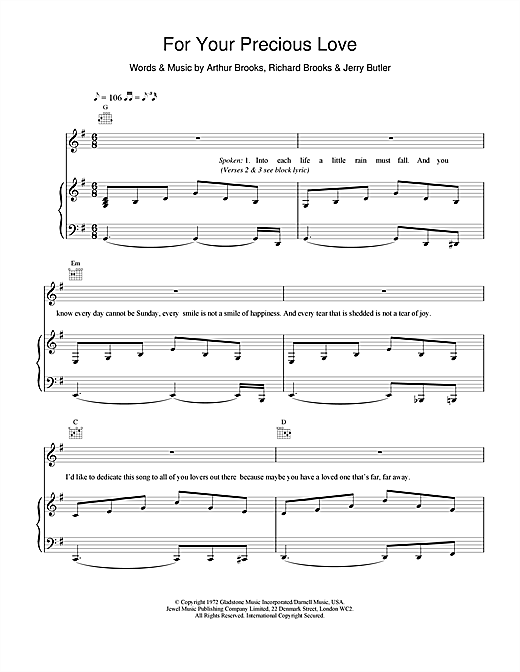 Learn to play James Brown For Your Precious Love sheet music for Piano, Vocal & Guitar in minutes. James Brown For Your Precious Love sheet music notes and chords. Download Printable PDF.