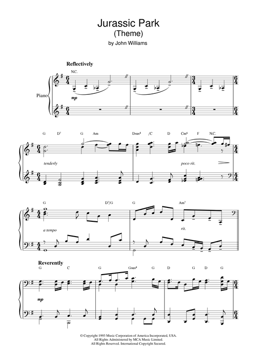 Learn to play John Williams Theme from Jurassic Park sheet music for Piano in minutes. John Williams Theme from Jurassic Park sheet music notes and chords. Download Printable PDF.