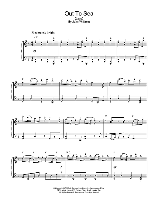 Learn to play John Williams Out To Sea (from Jaws) sheet music for Piano in minutes. John Williams Out To Sea (from Jaws) sheet music notes and chords. Download Printable PDF.
