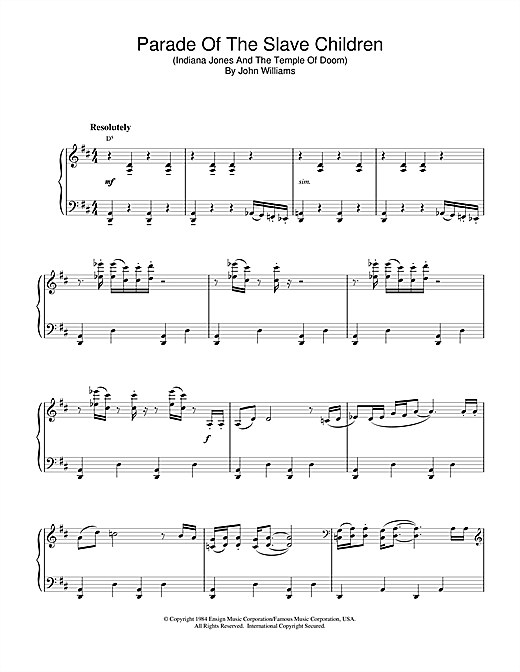 Learn to play John Williams Parade Of The Slave Children (from Indiana Jones And The Temple Of Doom) sheet music for Piano in minutes. John Williams Parade Of The Slave Children (from Indiana Jones And The Temple Of Doom) sheet music notes and chords. Download Printable PDF.