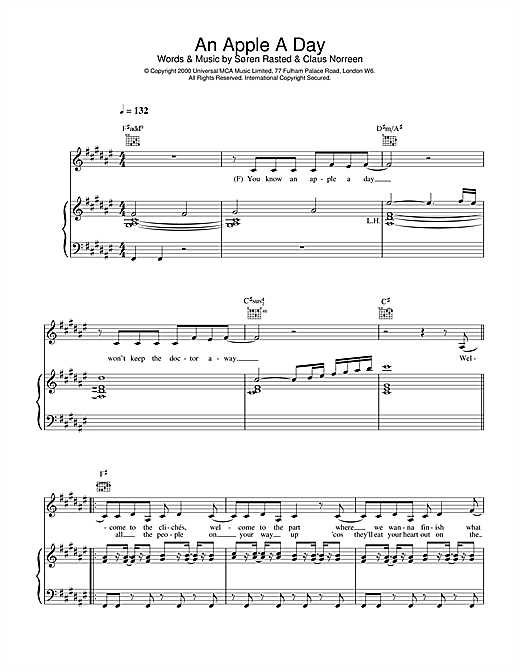 Learn to play Aqua An Apple A Day sheet music for Piano, Vocal & Guitar in minutes. Aqua An Apple A Day sheet music notes and chords. Download Printable PDF.