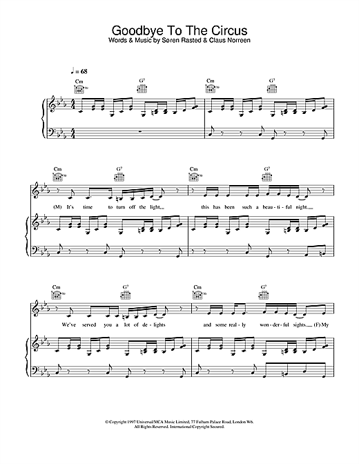 Learn to play Aqua Goodbye To The Circus sheet music for Piano, Vocal & Guitar in minutes. Aqua Goodbye To The Circus sheet music notes and chords. Download Printable PDF.
