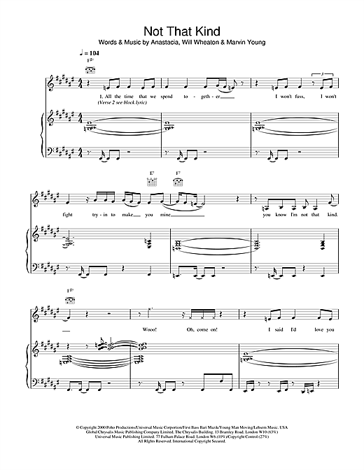 Learn to play Anastacia Not That Kind sheet music for Piano, Vocal & Guitar in minutes. Anastacia Not That Kind sheet music notes and chords. Download Printable PDF.